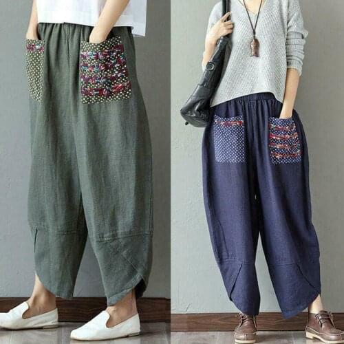 Womens Linen Harem Pants Casual Baggy Trousers Boho Loose Leisure Work New
