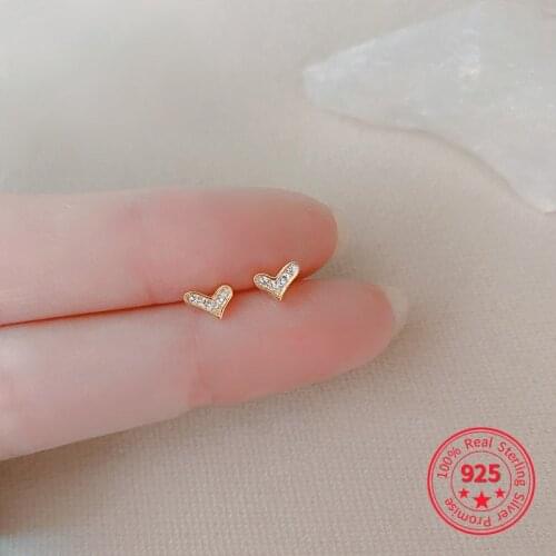 925 Sterling Silver Fashion mini stud earrings female small contracted earrings heart-shaped Cute stud earrings for women