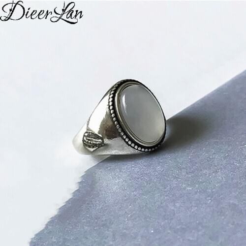 Vintage Retro 925 Sterling Silver Adjustable Opal Rings For Women Female Fashion Punk Jewelry 2021