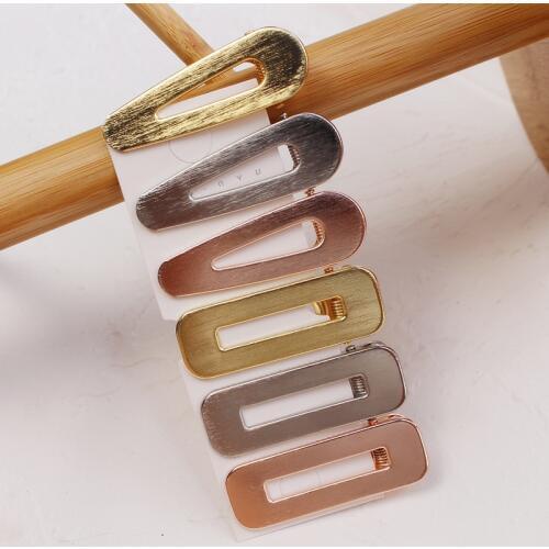 New Trendy Hollow Square Water Drop Gold Plated Metal Hair Clips Hairpins For Women Fashion Hair Accessories