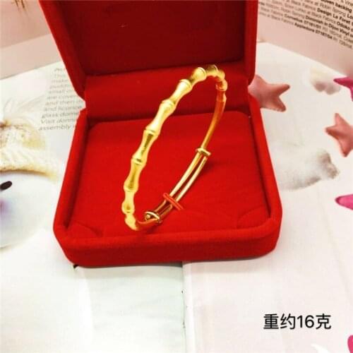Fashion Light Yellow Gold Color Bracelet for Women Wedding Charms Jewelry Elegant Push-pull Bamboo Not Fade Birthday Gift