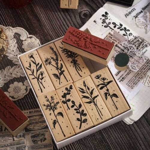 1pc Vintage Wooden Rubber Stamps Plant & Flower Decorative Mounted Rubber Stamp For DIY Deco Journal And Craft Scrapbooking
