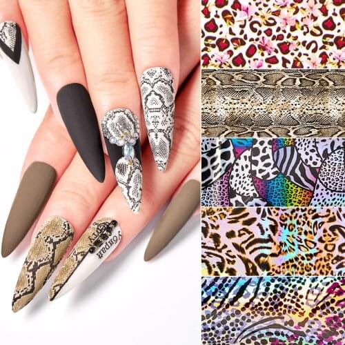 10pcs/set Nail Foils Serpentine Leopard Pattern Animal Nail Art Transfer Sticker Slide Nail Art Decals Nails Accessories