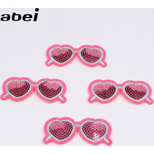10pcs/lot Sequined Pink Sunglass Patch Cartoon Cute Stickers for Backpack Jeans Coats Shoes Decoration DIY Badge Patches