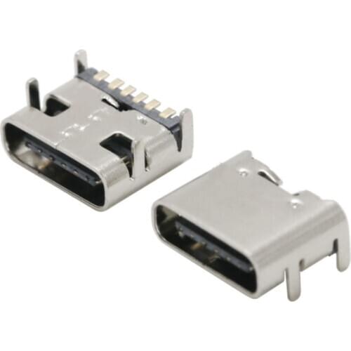 10pcs/lot Type C 6 Pin USB SMT Socket Connector USB 3.1 Type-C Female Placement SMD DIP For PCB design DIY high current charging