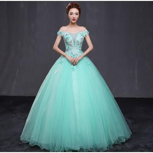 100%real light green beading flower theme court ball gown medieval dress Renaissance queen Victoria cosplay ball gown Belle Ball