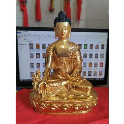 21CM Tibetan Buddhism GOOD gold gilding Medicine Buddha statue brass statue HOME family effective protection Sakyamuni Buddha