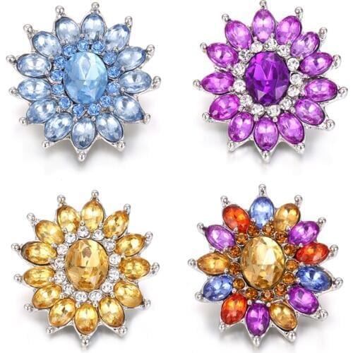 6pcs/lot Mrs Win Snap Jewelry Rhinestone Crystal Flowers metal snap Fit 18MM Snap Bracelet Bangles Necklace