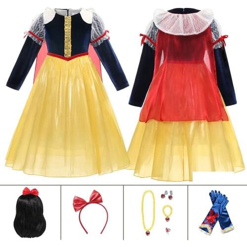 Girl Snow White Dress for Girls Children Princess Christmas Costume Deluxe Prom Party Gown with Cloak Children Girl Party Dress