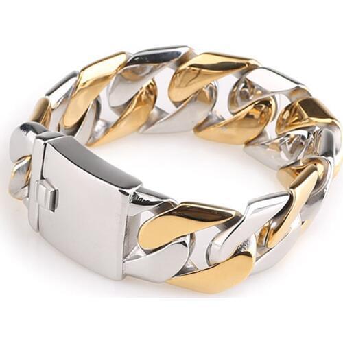 Granny Chic Thick Chain Solid Golden Stainless Steel Men Bracelet Biker Jewelry Friendship Mens Bracelets & Bangles