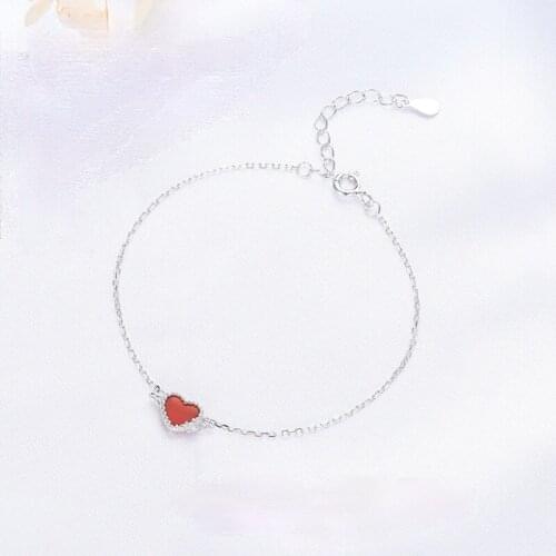 Little red heart bracelet S925 sterling silver inlaid red agate bracelet is customized by students of Mori department