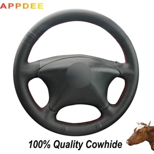 APPDEE Hand-stitched Black Genuine Leather Steering Wheel Cover for Citroen Xsara Picasso 2001-2010 Berlingo 2003-2008 C5 2001