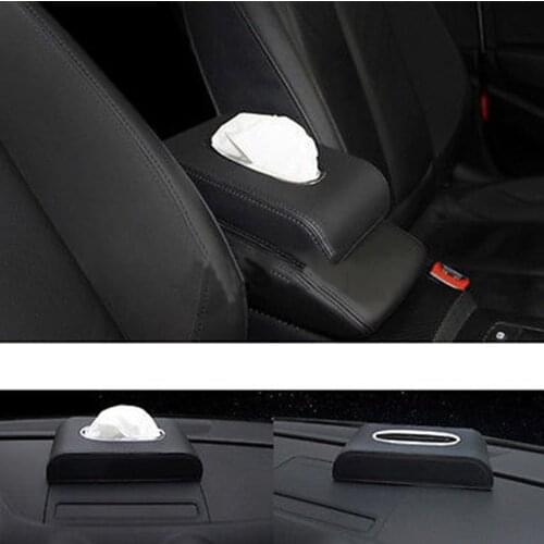 Black PU Leather Tissue Box Napkin Car Home Office Paper Holder Case Cover