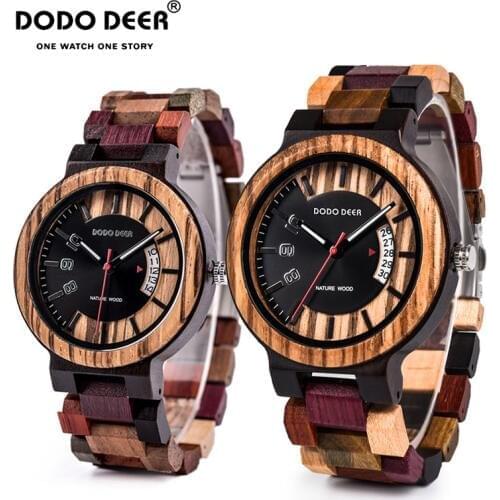 DODO DEER New Design Calendar Zebra Wooden Watch Men часы женские Luxury Brand Quartz Wristwatches Man Relogio Masculino OEM