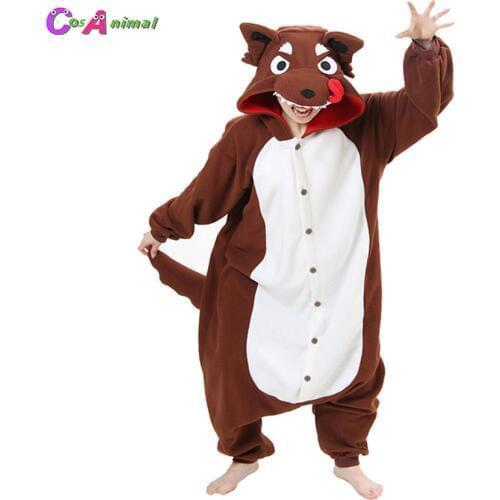 Polar Fleece Kigurumi Costume Wolf Cartoon Animal Onesies Pajama Halloween Carnival Masquerade Party Jumpsuit Clothing