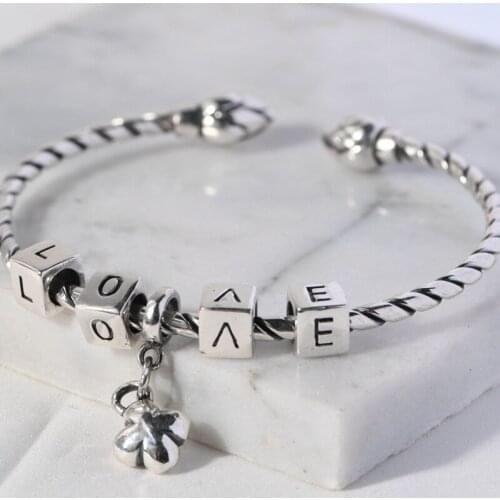 FNJ 925 Silver Bangles for Women Jewelry 100% Original S925 Sterling silver Bangle Love Charm