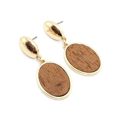 Hypoallergenic Natural Wood Oval Dangle Earrings for Women Graceful Original Designer Fashion Jewelry