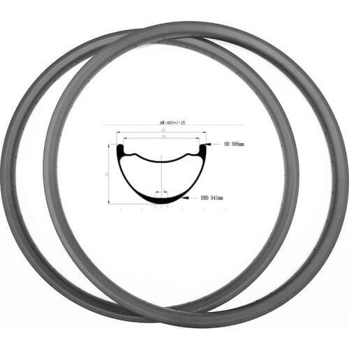 Graphene 27.5er carbon mtb disc rims 45x30mm asymmetry hookless carbon mtb rims bike tubeless Mountain bike rim 490g ERD 541mm