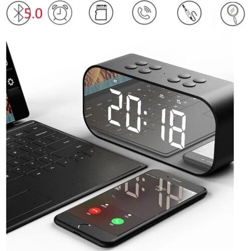 Portable Mirror Bluetooth Speaker Super Bass 5W Wireless Stereo Speakers Support TF AUX Mirror Alarm Clock for Phone Computer PC