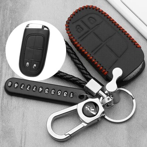 For Jeep Grand Cherokee Chrysler 300C Renegade Fiat Freemont 2018 2019 leather Car Key Cover Case Key Chain Key Chain Protector