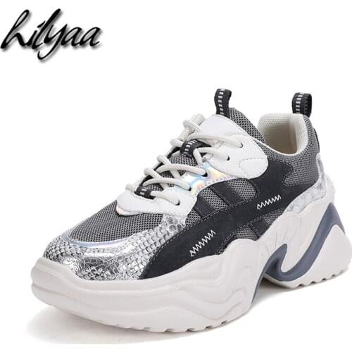 2020 Spring Woman Platform Sneakers Thick Bottom PU Leather 5.5CM Heel Female Outdoor Dad Shoes Trainers Sneakers For Women