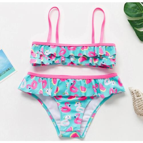 4~12Y Girls Swimwear Girls Swimsuit Flamingo Swimwear for Kids Ruffle Children Swimming suit Kids Beach wear-ST9032