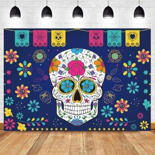 Laeacco Mexican Carnival Party Day of the Dead Skull Flowers Party Poster Photographic Backdrop Photo Background Photo Studio