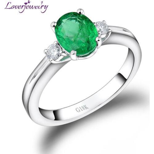 LOVERJEWELRY Women Emerald Rings Engagement Rings For Female Solid 18kt White Gold Natural Diamonds Emerald Party Ring Jewelry