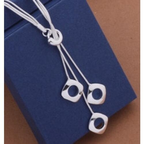 Fashion Elegant Ladies Necklace M925 Hollow Square Pendant Long Necklace Mulit Chain - Jewelry Loving Gift AN441