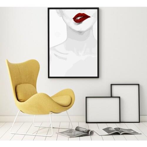 Trendy Minimalist Style Black And White Sexy Lips Canvas Abstract Painting Print Home Poster Picture Wall Art Decoration