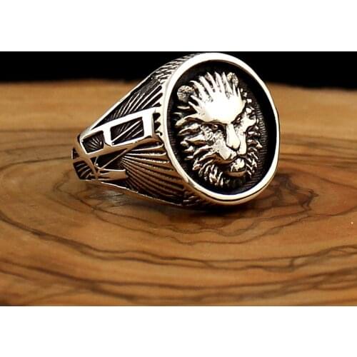Hand Made Real 925 Sterling Silver Lion Face Ring For Men Without Stone Jewelry Fashion Vintage Gift Mens Accessories All size