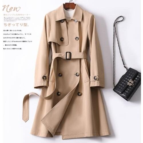 2021 New Spring Windbreaker Womens Middle Long British Style Tie Over Knee Coat Windbreaker Spring and Autumn Coat Han Banchao