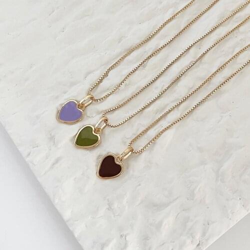 ALLNEWME Colorful Enamel Love Heart Pendant Necklace for Women Long Gold Box Chains Necklaces 2021 Romantic Candy Color Jewelry