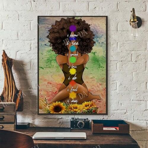 Yoga Poster, Yoga African American Wall Art, Black Girl Magic Art Prints, Yoga Chakra Poster, Yoga Studio Decor