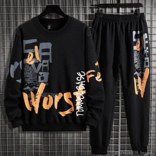 Plus fat plus size sweater trousers Korean casual suit loose printing casual fashion trendy fat 150kg9xl