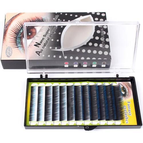 Pro Colorful Individual False Eyelashes 0.12mm C curl Rainbow Eyelash Extension Makeup 3d 6d 9d Easy Fans Lashes 5 Colors