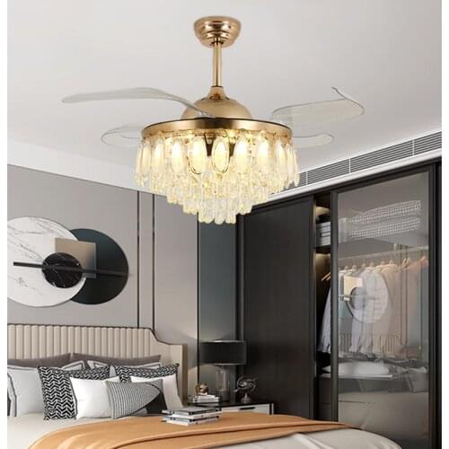 Crystal Ceiling Fan Light Led Invisible Fan Leaf Light Simple Atmosphere Bedroom Household Crystal Ceiling Fan with Light