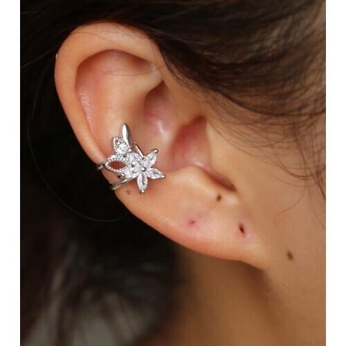925 sterling silver Fashion Crystal Flowers Ear Cuff Clip Earrings Brincos Boucle Bijoux For Women Jewelry No-Piercing Earring