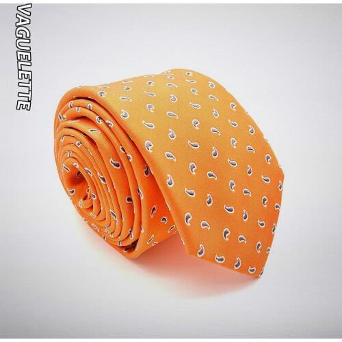 Luxury Handmade Mens Silk Tie Printed Floral Paisley Orange Necktie Skinny Slim Business Gravatas Jacquard Seda 7x145x3.5cm