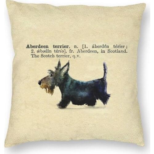Scottie Dog Dictionary Art Cushion Cover Print Scottish Terrier Throw Pillow Case for Living Room Fashion Pillowcase Home Decor