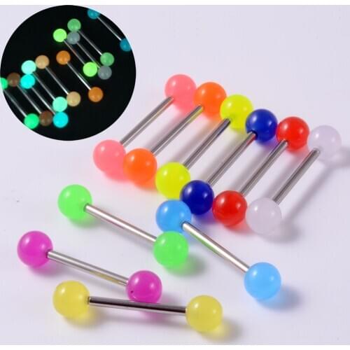 10PCs Plastic Tongue Piercing Barbell Bars Nipple Rings Luminous Punk Fashion Body Jewelry For Men Women Girls Glow In the Dark