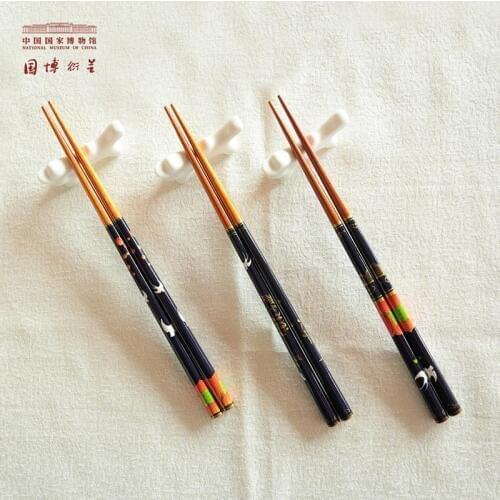 Traditional Chinese Style Chopsticks NATIONAL MUSEUM OF CHINA Wooden Lotus Printing Patterns Sushi Chop Sticks Palillos as Gifts