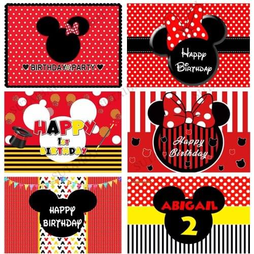 Caroon Mouse Red Bow Theme Backdrop Wave Point Dots Decor Baby Girl Birthday Child Photo Studio Background Photography Banner