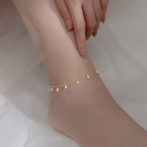 Pearl Anklet 925 sterling silver Foot Tassel Leg Bracelets Jewelry Chain For Women Barefoot Summer Gold Color Beach Accessories