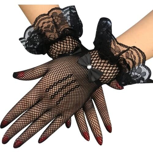 Womens Summer Driving Thin Sweet Cute White Trend Black Sexy Lace Fishnet Short Sunscreen Etiquette Wedding Bride Wedding Gloves