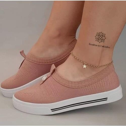 Woman Mesh Sneakers Womens Casual Vulcanized Shoes Women Knitted Flat Ladies Slip-On Female Footwear Size 43 Feminino Zapatos