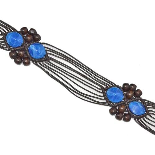 Women Belt Vintage Fashion Beads Faux Gemstone Braided Wide Waist Belt Strap Dress Waistband