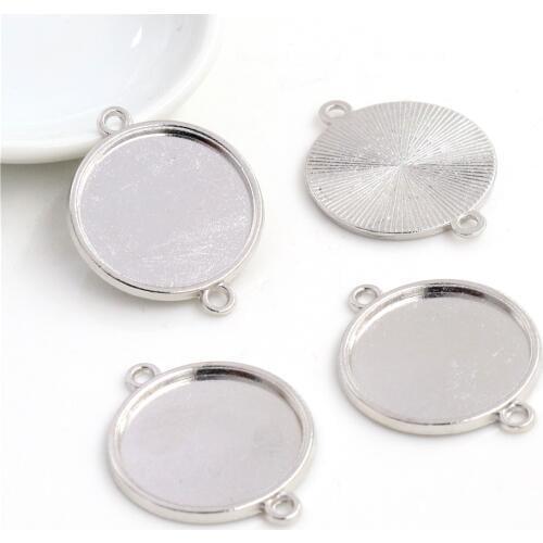 10pcs 20mm Inner Size Rhodium Colors Plated One Sided Double Hanging Simple Style Cabochon Base Bracelet Connector(D7-47)