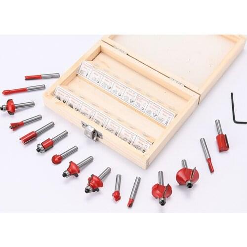 12pcs/15pcs set Woodworking milling cutter set 1/4 handle 1/2 handle engraving and trimming machine alloy milling cutter head