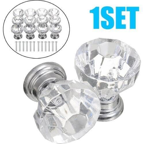 12pcs Acrylic Door Knobs Crystal 2.5cm Cabinet Cupboard Door Handle DIY Home Furniture Handle Knobs Pulls Hardware With Screws